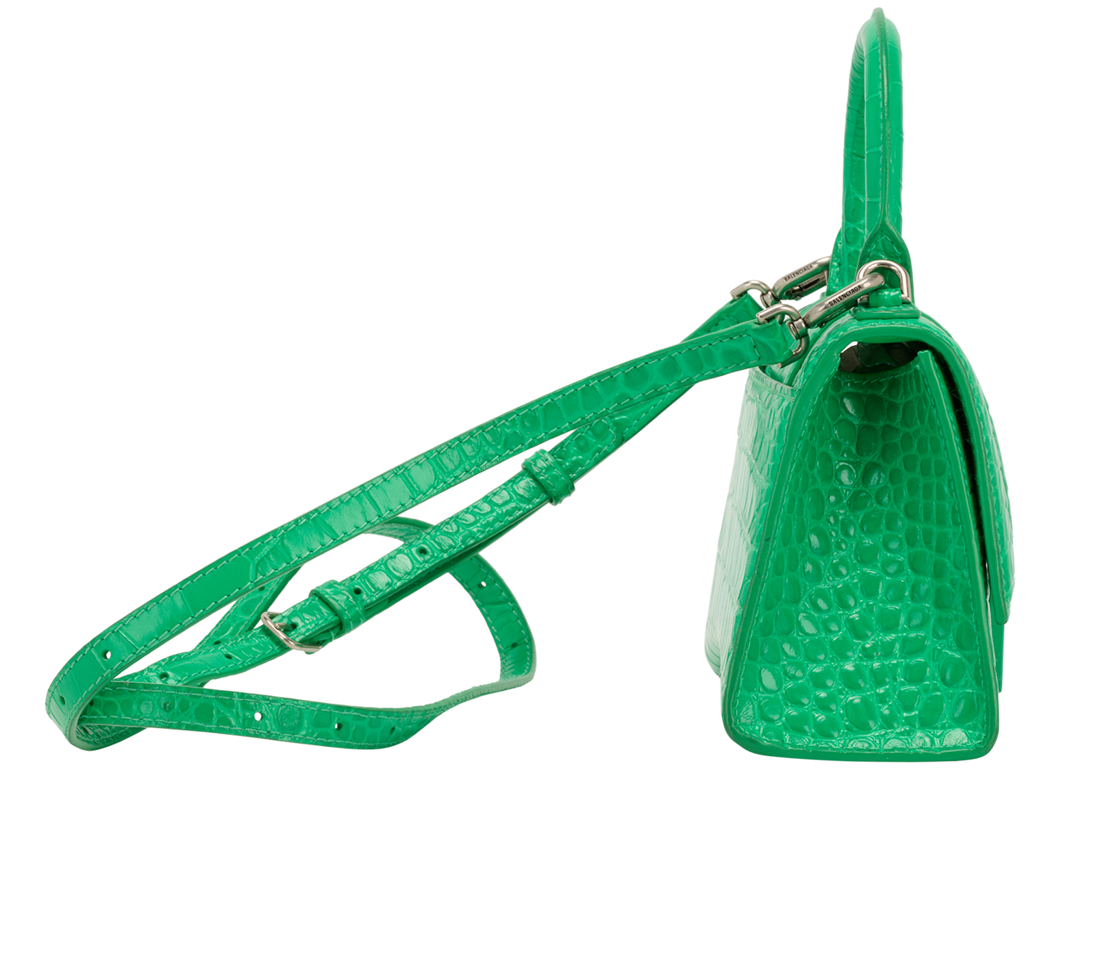 XS Hourglass, &pound;595, Handbags, Green, Croc Embossed, Side view